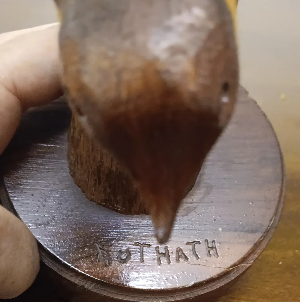 Handcrafted Brown Wooden Bird Sculpture